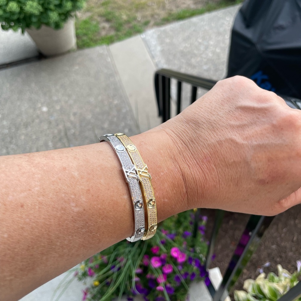 NEW FASHION LV EMPREINTE SILVER CRYSTAL BANGLE BRACELET - Picture 8 of 16